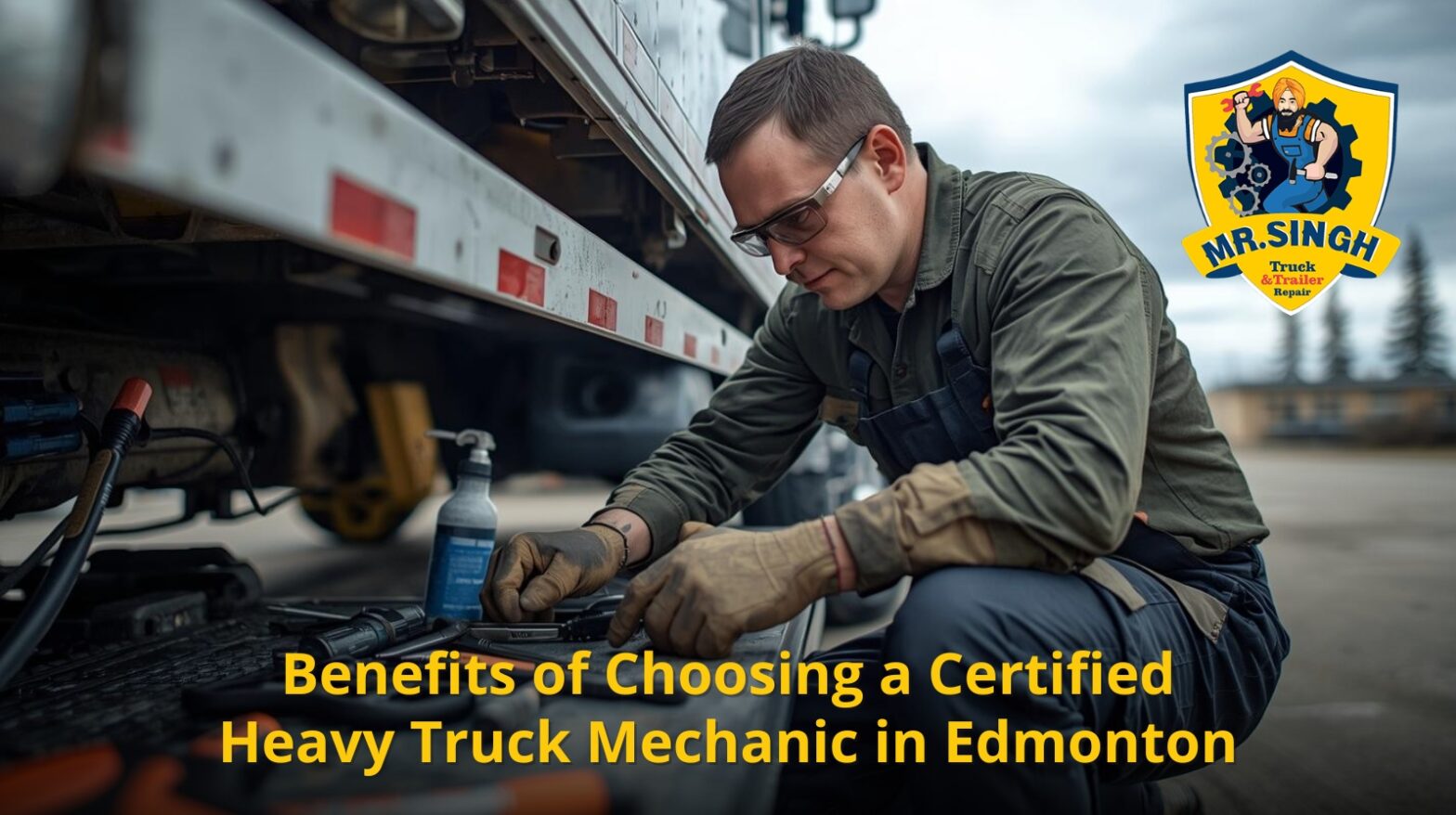 Certified heavy truck mechanic performing mobile truck repair in Edmonton